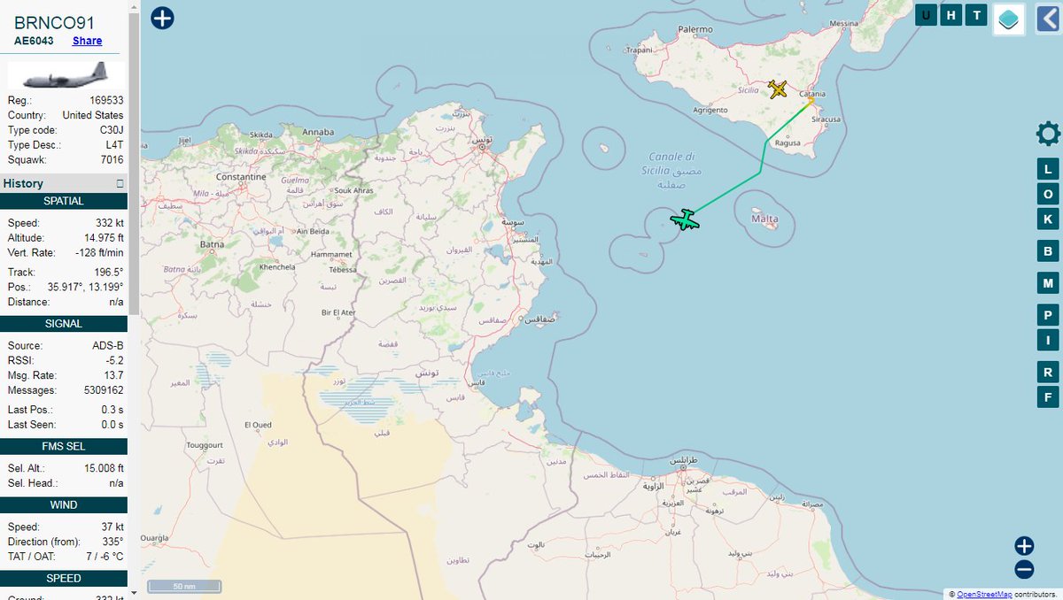 USMC KC-130J 169533 BRNCO91 heading towards Libya