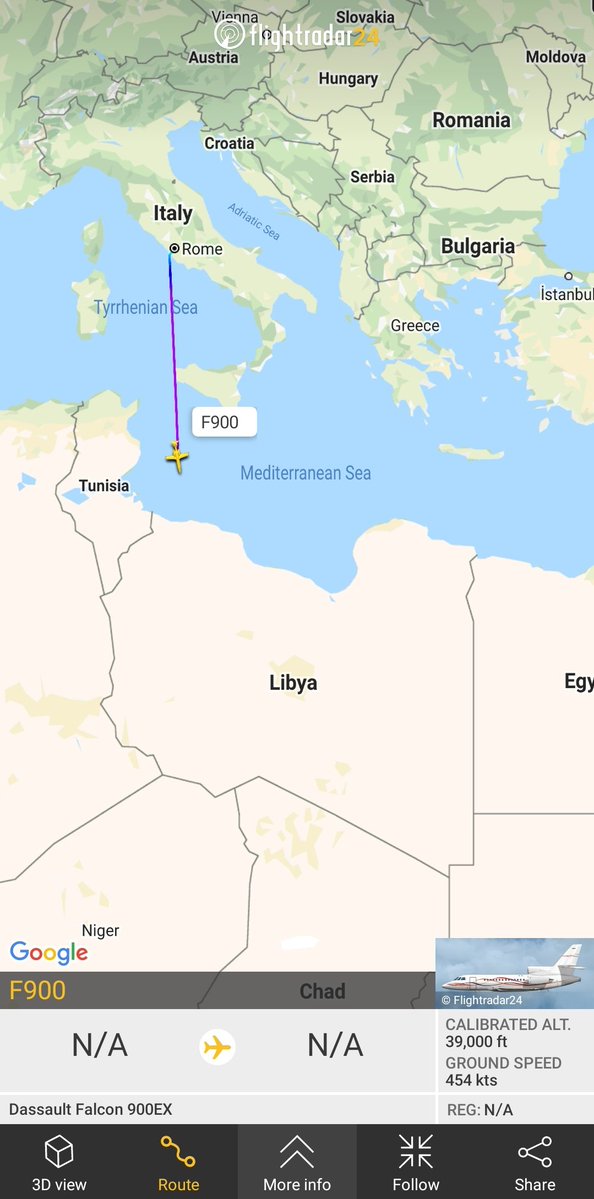 Italian Air Force Dassault Falcon 900EX VIP aircraft heading to Tripoli, Libya  after departing Rome. Aircraft belongs to the 31st Wing of the Italian Air Force