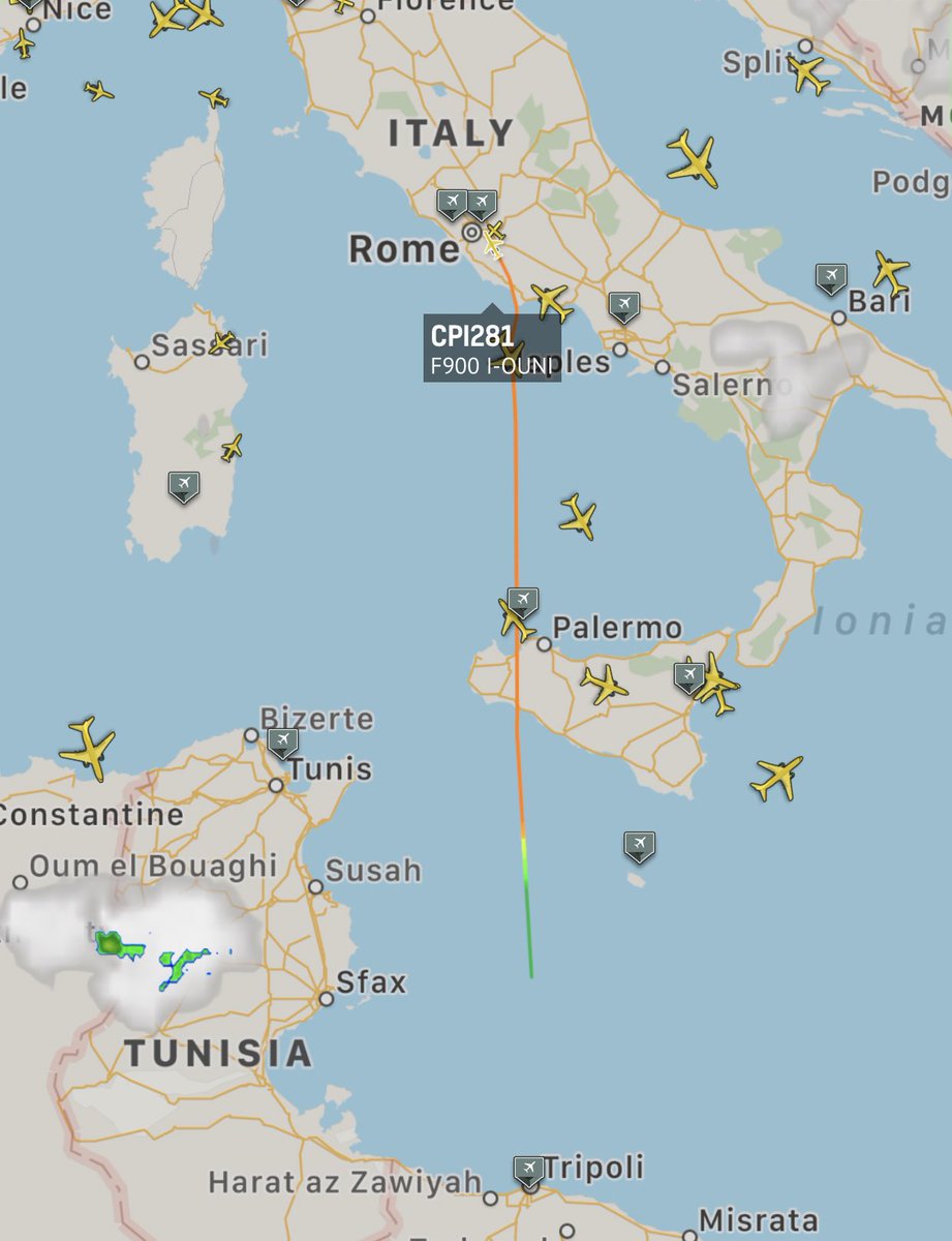 Italian Intelligence Dassault Falcon 900 is returning from Tripoli Mitiga Libya. Landing to Rome Ciampino now