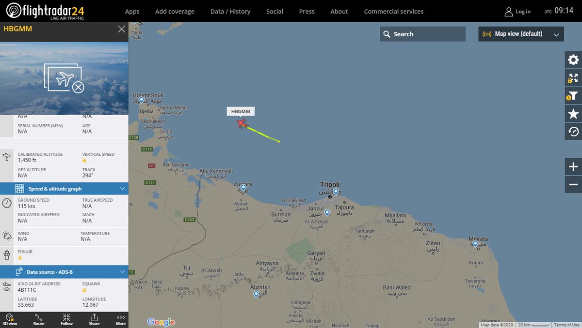 Unknown Turkish UAV mode s 4B111C tracking off the coast of Libya