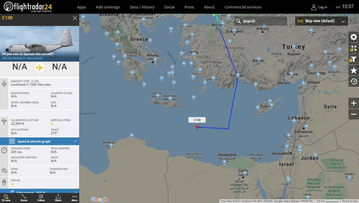 Turkish Air Force C130E en route to Libya