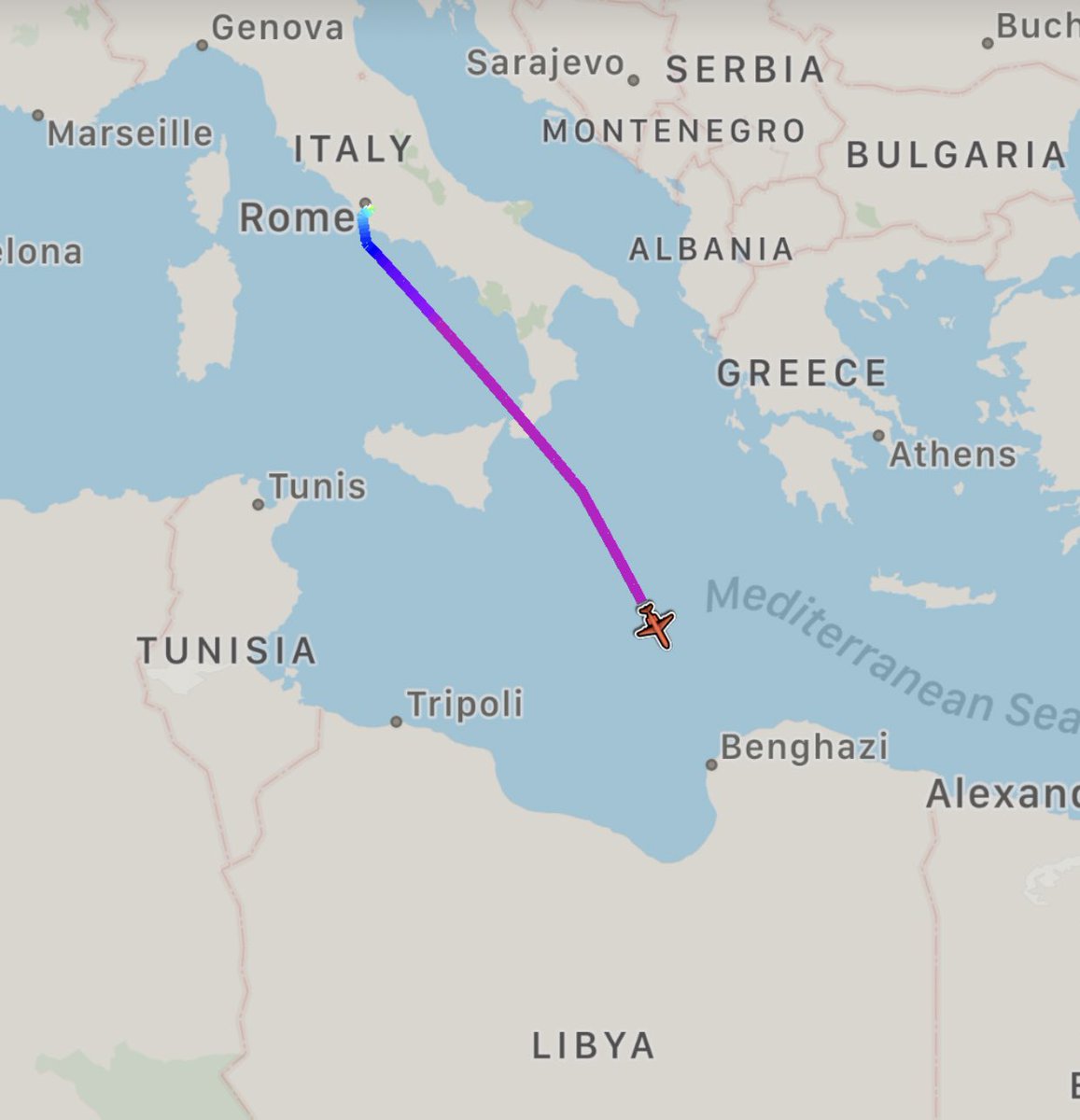 Italian Intelligence Dassault Falcon-900EX is flying from Rome Ciampino to Benghazi Benina Libya
