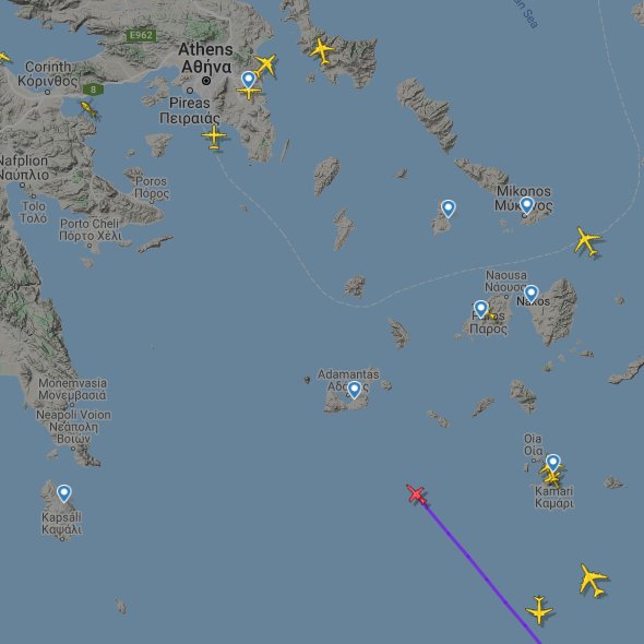 A greek jet (CL 60) with NO REGISTRATION most likely carrying Greek military officials, turning back to home (Athens) from Alexandria, Egypt