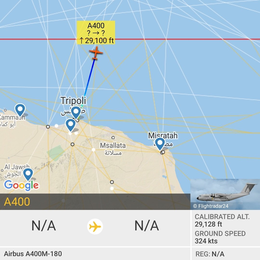 A Turkey Air Force Airbus A400M currently climbing out of Tripoli, Libya. This is the first time them visit Tripoli instead of Misrata