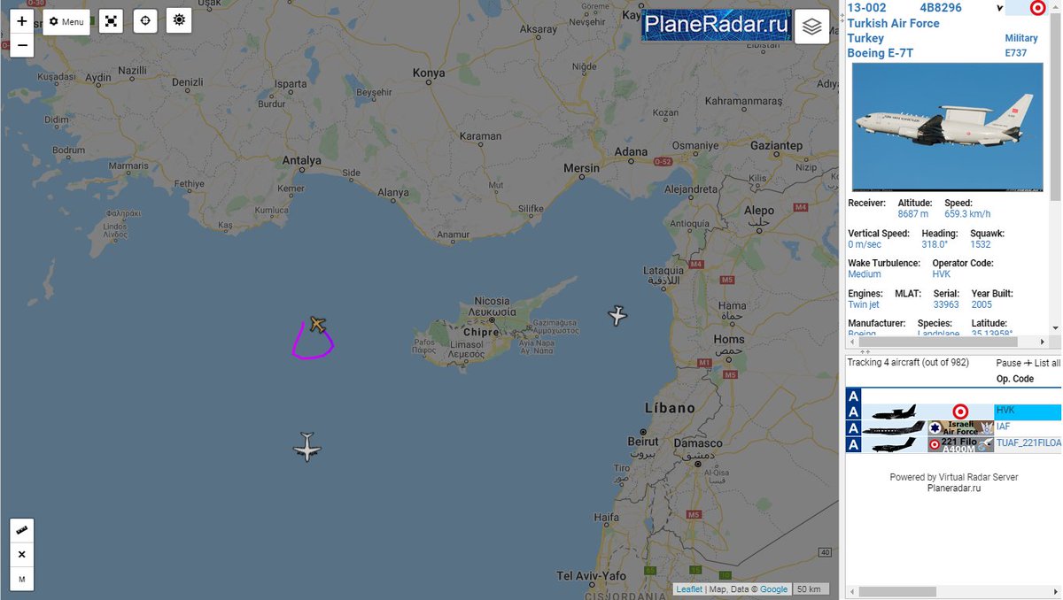 Turkish Air Force E-7T Peace Eagle 13-002 orbiting near Cyprus