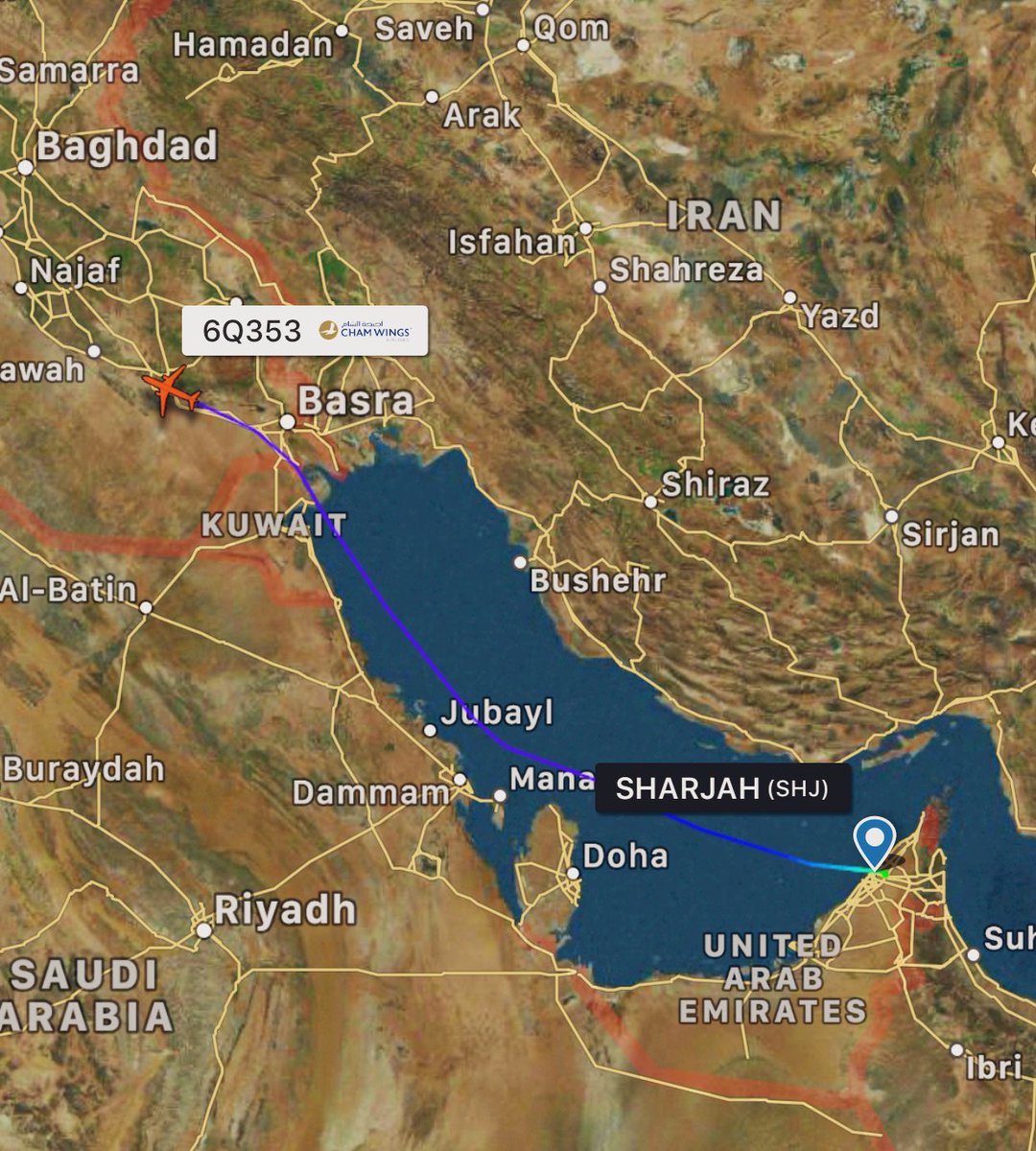 New flight route, second day/second flight. @USTreasury OFAC/SDN sanctioned Syrian Cham Wings Airbus A320-212 YKBAG is flying from Sharjah UAE likely to Benghazi (or Al-Khadim AFB in Al-Marj) 