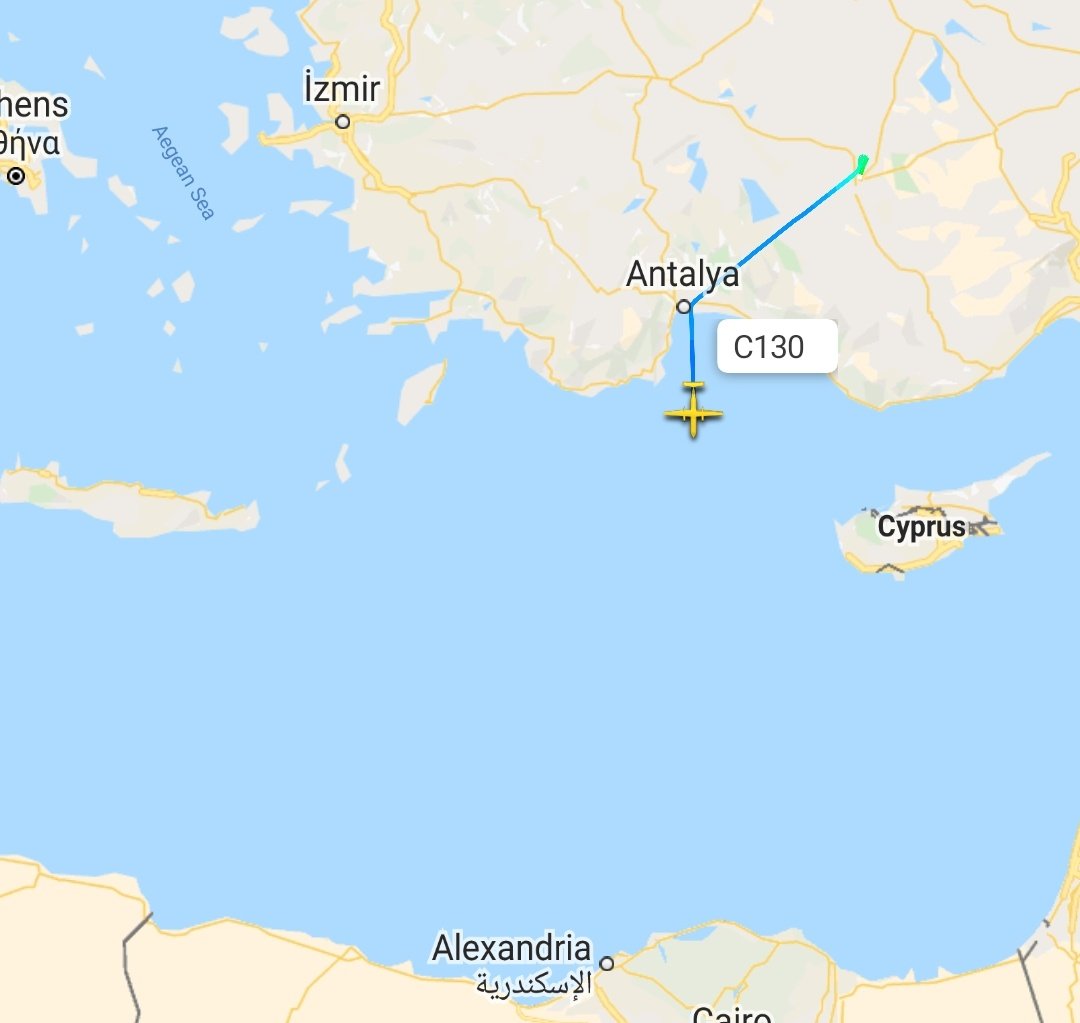 TAF C-130E tactical military transport plane landed as expected at Al-Watiya air base in Western Base, while the A400M Atlas strategic military transport plane landed at Misrata airport.  This is the 3rd direct flight in a row for the Turkish military airlifters to al-Watiya AB
