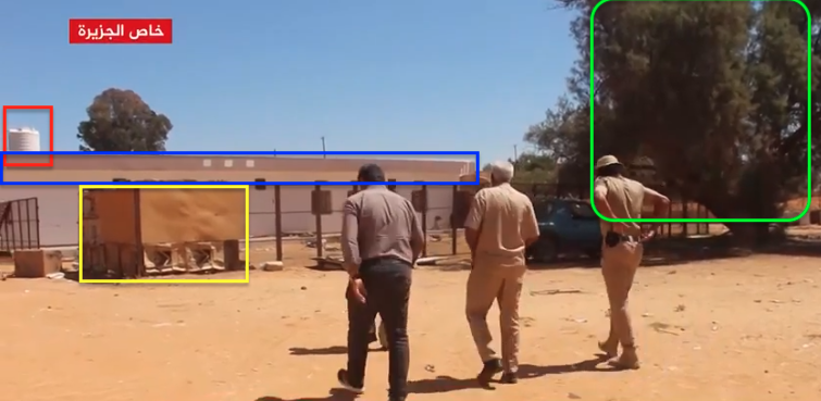 Geolocation of 'secret prison' allegedly used by forces during control of the city of Tarhuna. It is located in southern fringe of Tarhuna. Footage from Al Jazeera news package was used to identify location
