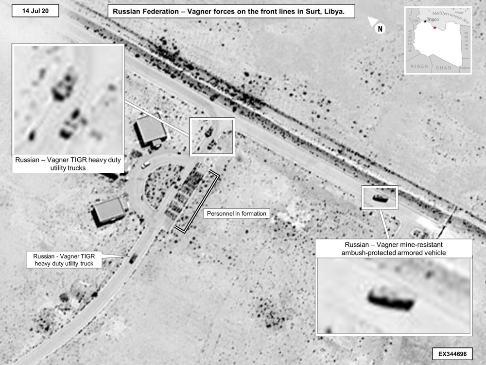 Additional @USAfricaCommand imagery purporting to show Wagner utility trucks and Russian mine-resistant, ambush­protected armored vehicles operating in Sirte, Libya