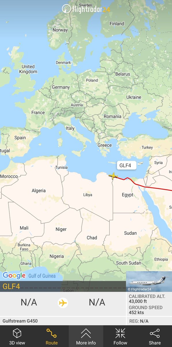 UAE based Gulfstream G450 heading into Benghazi after departing Dubai