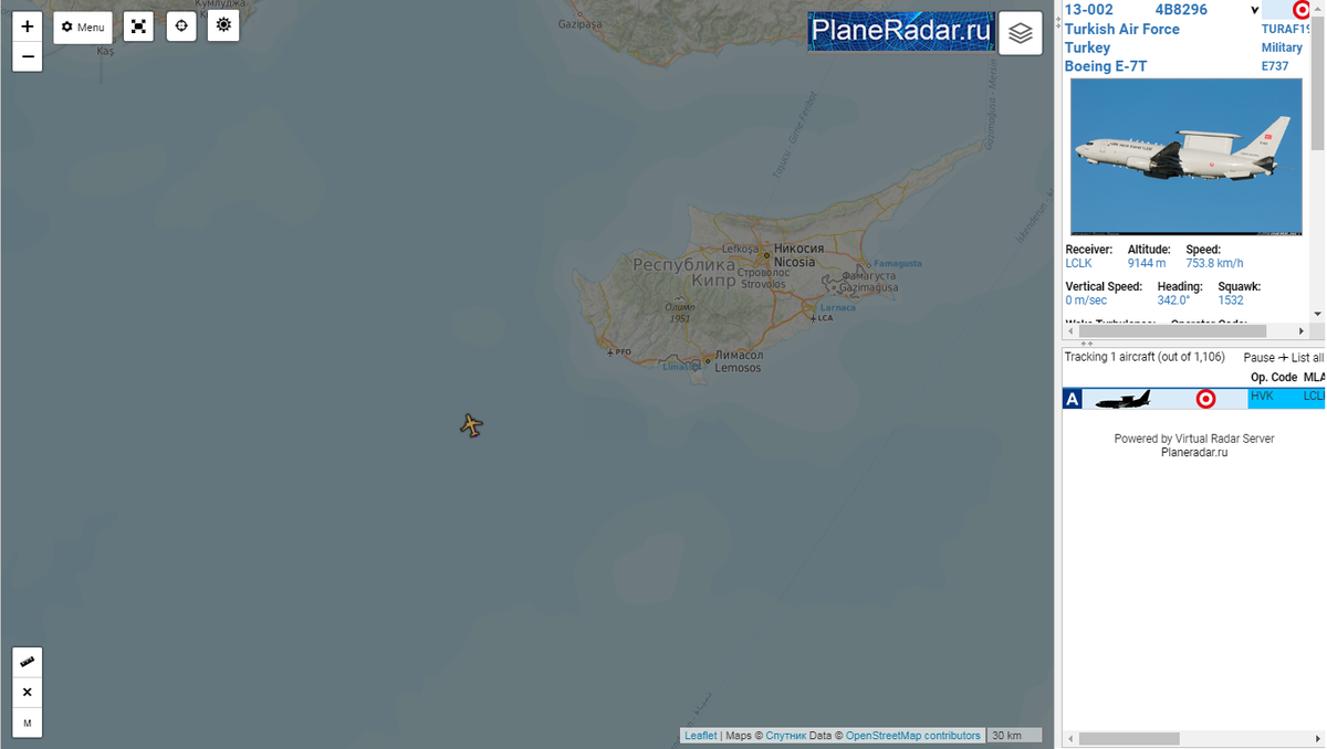 Turkish Air Force E-7T Peace Eagle orbiting near Cyprus
