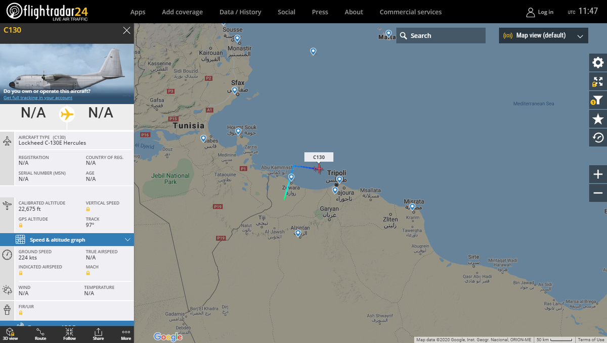 Turkish Air Force C130 departed Al-Watiya Air Base Libya
