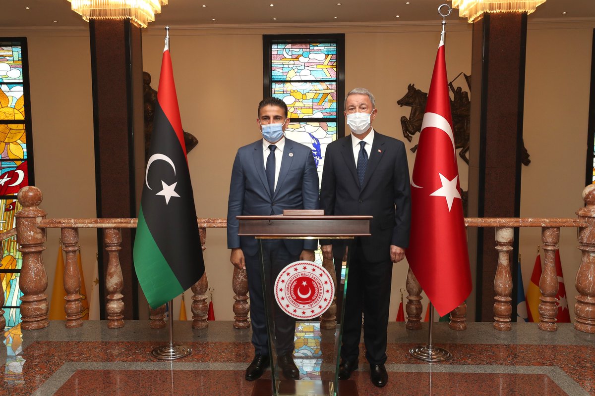 Turkish Ministry of Defense: National Defense Minister Hulusi Akar met with Libyan Defense Minister Saladin Namroush. Minister Akar welcomed the Guest Minister with a military ceremony, and a meeting between delegations was held under the presidency of both Ministers.