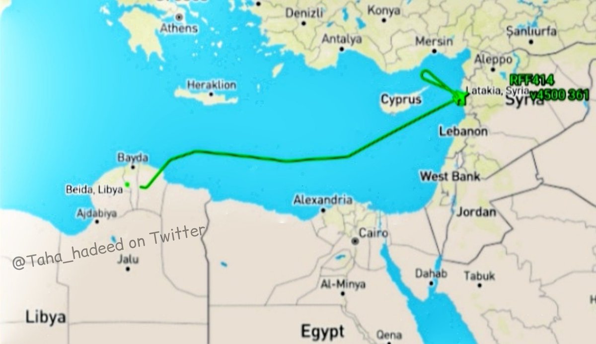 Today 02 February 2021:  The return flight of the Russian Air Force Tupolev Tu-154 RA-85042 from eastern Libya to Latakia in Syria 24 hours after landing at Al-Khadim Air base south of Marj, it appeared on radar near the airspace of Al-Khadim base at 01:33 UTC