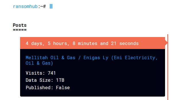 Major CyberAttack Alert Italy / Libya: Mellitah Oil & Gas, the Libyan branch of Eni and other Eni business units allegedly compromised by RansomHub ransomware group. Mellitah Oil & Gas / Enigas Ly (Eni Electricity, Oil & Gas) and other Eni business units are hacked. All confidential data of the company and its customers are stolen, the hacking group states