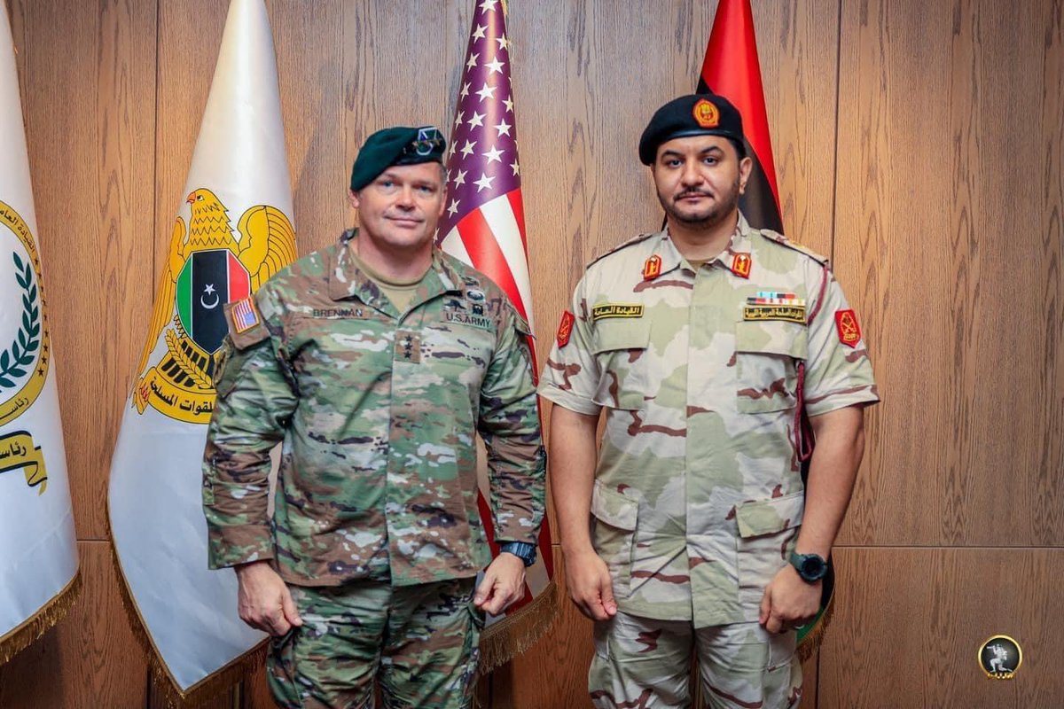 Head of the Libyan Army ground forces General Saddam Haftar meets AFRICOM deputy commander Lieutenant General John Brennan in Benghazi